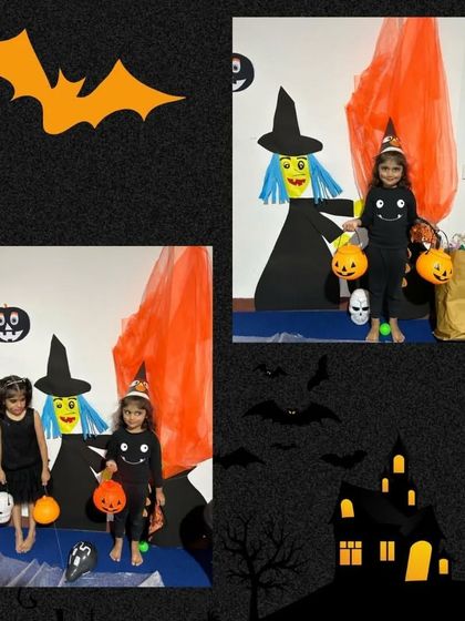 Little ones dressed up for Halloween, ready for some trick-or-treating fun.