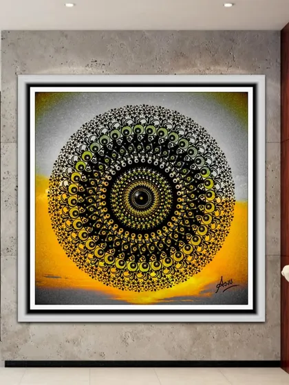 I created this digital art by blending a black and yellow mandala pattern. The design gives the impression of light breaking through, symbolizing hope and positivity.