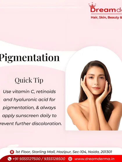Here's a quick tip for managing pigmentation: use products with Vitamin C and retinoids, and always apply sunscreen daily to prevent further discoloration. For more powerful solutions, consult with our dermatologists.