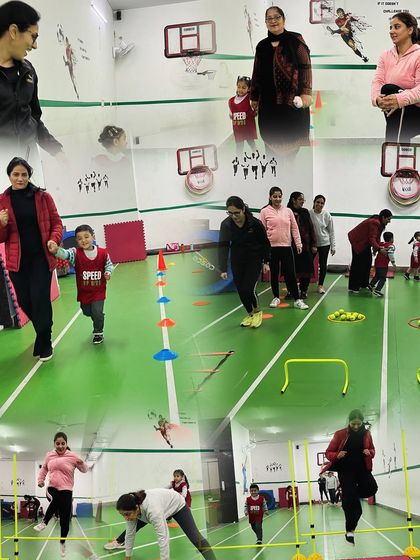 This collage captures the energy of our speedy parents during a special event, running through obstacle courses and having a blast.