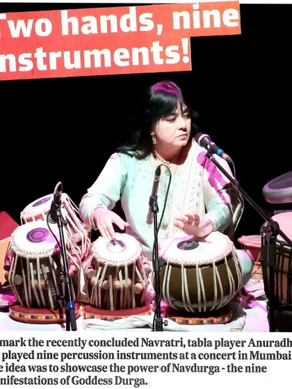 This press feature highlights a special Navratri performance where I played nine different percussion instruments to represent the nine manifestations of Goddess Durga. This composition, part of my Stree Shakti concerts, celebrates woman power through the language of rhythm and Navrasas.