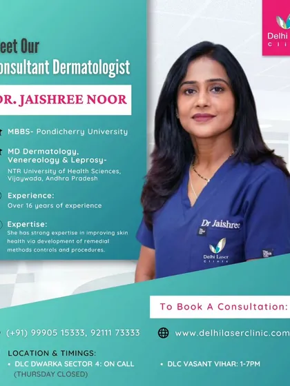 Meet my colleague, Dr. Jaishree Noor, a highly skilled dermatologist on our team with over 16 years of experience. Her expertise in various procedures, including hair restoration therapies, ensures you receive the highest standard of care at our clinic.