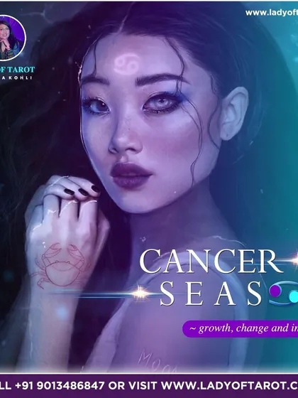 This graphic announces a special 10% discount on all my services for Cancerians during Cancer season. It's a time to focus on your roots, spend quality time with loved ones, and embrace your intuitive nature.