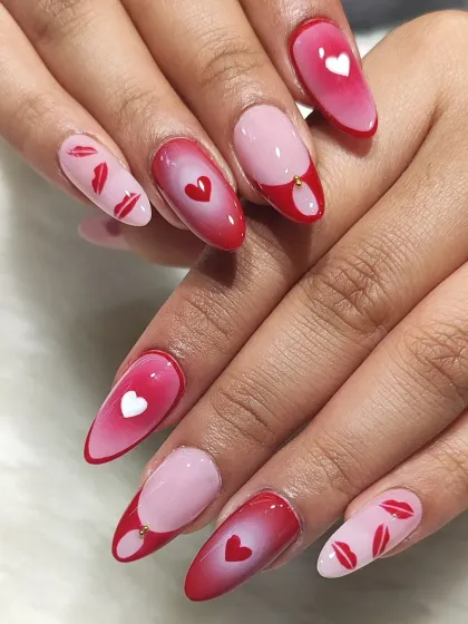 A different angle of the Valentine's aura nails, showing the smooth gradient and glossy finish.