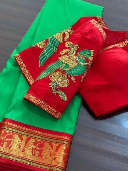 The full layout of the red parrot blouse.