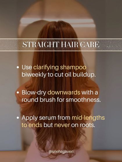 For straight hair, using a clarifying shampoo bi-weekly is key to cutting oil buildup. To achieve smoothness, blow-dry downwards with a round brush and apply serum only from the mid-lengths to ends, never on the roots.