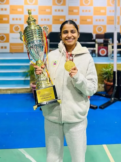Sonia Bhardwaj celebrates her Gold medal win and qualification for the All India University Championships.