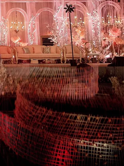 A final view of the stage and its reflection, showcasing the harmony between the grand structures and the soft, romantic details. This was a true labor of love to design and execute.
