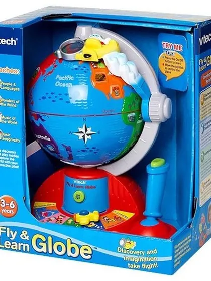 The Vtech Fly & Learn Globe makes geography interactive. Kids can pilot the mini-plane to different continents to learn about places, languages, and world music.