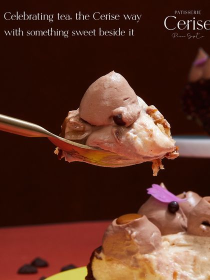 A spoonful of pure comfort. This close-up shows the texture of the mousse from my Go Nuts For Hazelnuts entremet, a perfect companion for a cup of tea on International Tea Day.