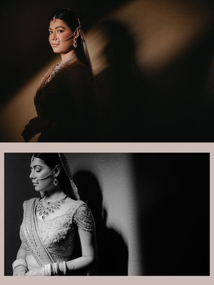 A diptych of Shreya, showcasing her portrait in both color and black and white. This highlights our artistic use of light and shadow to create depth and mood.