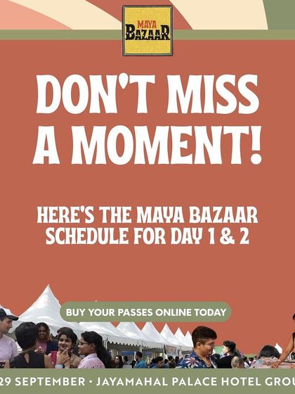 A promotional graphic for Maya Bazaar. By providing the complete infrastructure, I help ensure that attendees don't miss a moment of the planned activities.