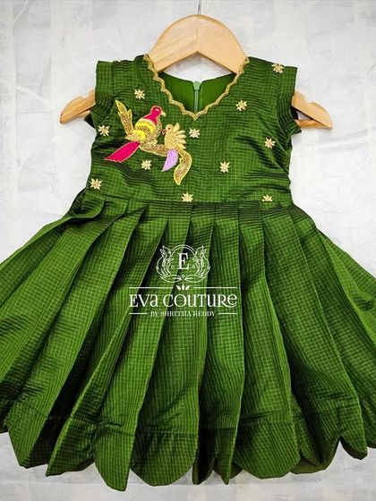 A similar frock in green, also ready to dispatch. I can customize these designs in any color you like.
