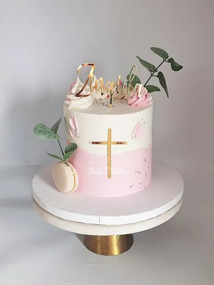 Another view of the beautiful and serene Baptism cake. A perfect centerpiece for a holy communion or baptism celebration.