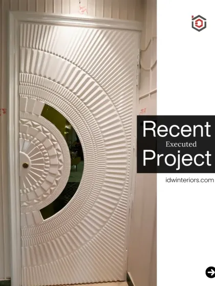 A stunning and artistic main door with a 3D sunburst pattern. This door is a true statement piece, setting a luxurious tone from the moment you arrive.