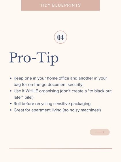 This is a pro tip for using a confidential ink roller. Keep one in your office and one in your bag for on-the-go security. It's a quiet, eco-friendly alternative to a noisy shredder, especially for apartment living.