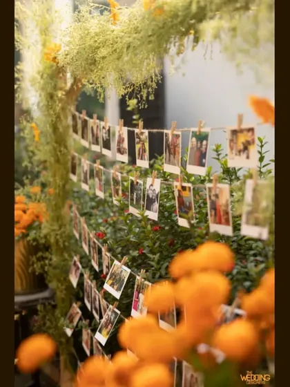 A simple yet heartfelt way to display a couple's journey. We create a photo wall with pictures from their life together, allowing guests to walk through their memories.