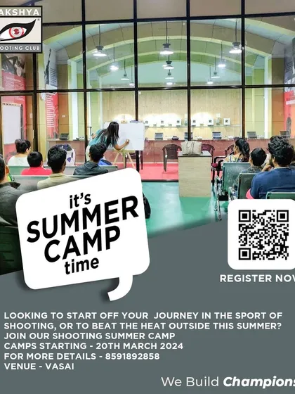 This poster for my Vasai summer camp shows a coach instructing students in a classroom setting before they hit the range. I emphasize understanding the theory and safety of the sport, not just the practical side.