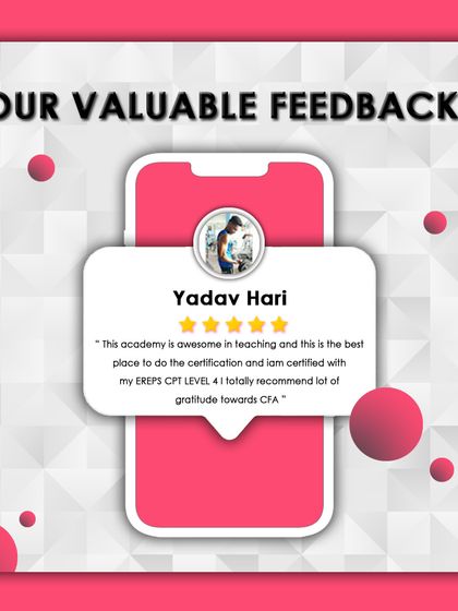 "This is the best place to do the certification." Yadav Hari's review confirms his great experience getting certified with his EREPS CPT Level 4, and we are grateful for his recommendation.