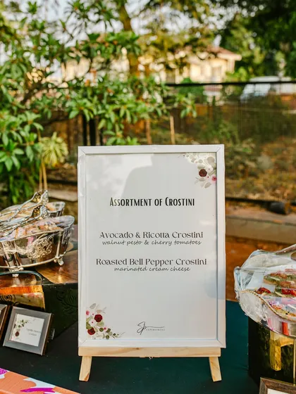 The menu board for our assortment of crostini, clearly and elegantly informing guests of their delicious choices.