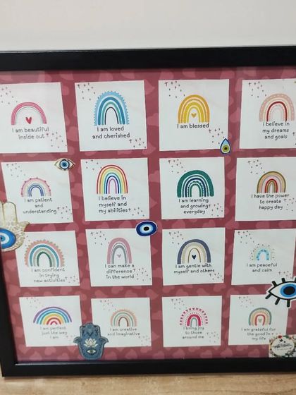 Another angle of the rainbow-themed affirmation board for actress Helly Shah.