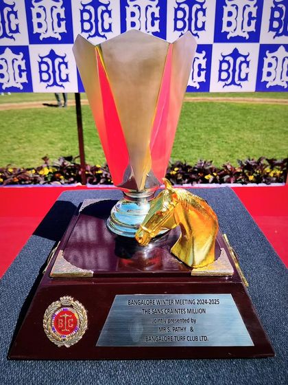 The Sans Craintes Million trophy, another design featuring a golden horse head.