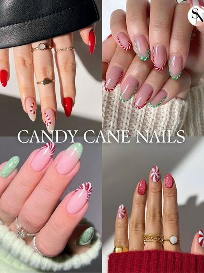 This inspiration board is dedicated to candy cane nails. It features fun and festive designs with red and white stripes, perfect for getting into the holiday spirit.
