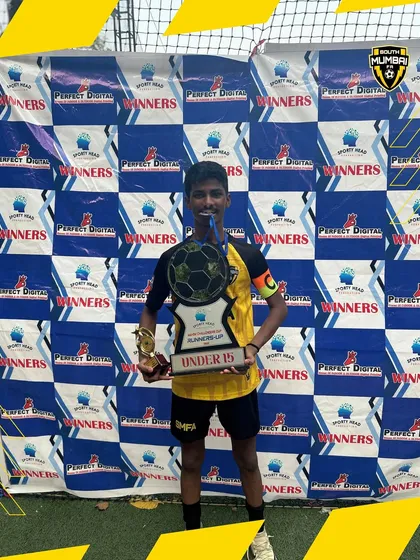 Atharva Jadhav, recognized as the Best Defender in the U15 category. Our training focuses on developing strong players in every position.