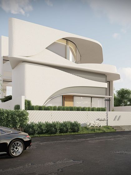 A concept for a futuristic residence with bold, swooping forms and an illuminated boundary wall. This design explores the potential of parametric architecture to create homes that are as sculptural as they are functional.