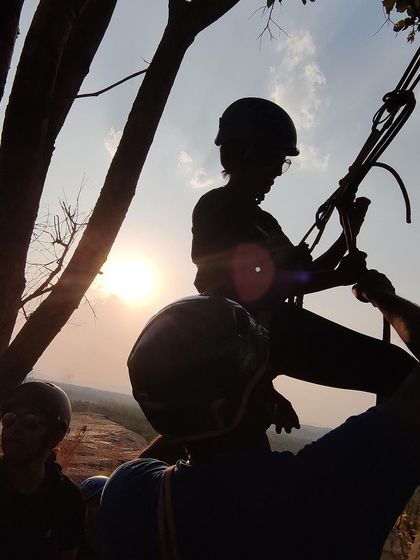 We love to teach, and teach right. Scenes from our Anchoring and Exit Strategies workshop, where participants get hands-on practice with building secure anchors and learning how to safely exit routes.