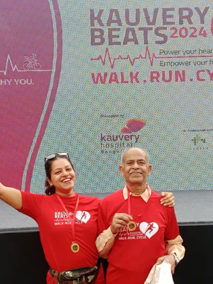 Celebrating with my father at the Kauvery Beats Walkathon. It's a joy to see people of all ages participating in events that promote heart health.