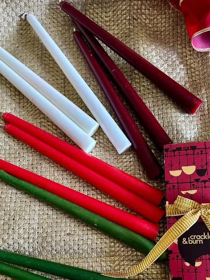 A closer look at the different colors available for my tapered candles. You can choose your favorite or mix them for a vibrant display.
