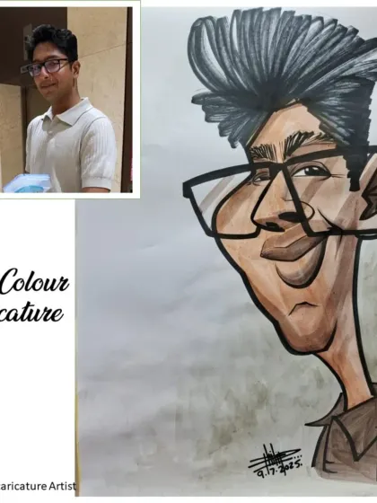 A live color caricature created from a reference photo. This shows how I can turn a simple picture into a vibrant and exaggerated piece of art.