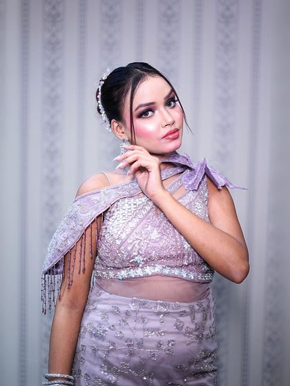 A close-up beauty shot, perfect for focusing on the makeup artistry.