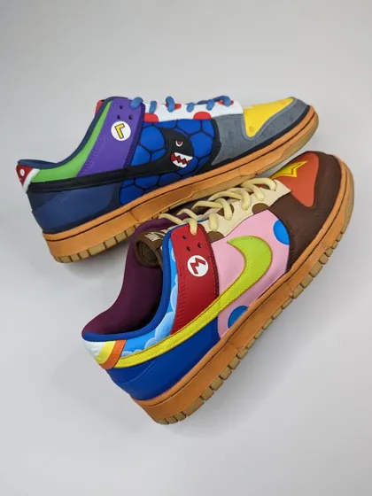 Bringing the entire Super Mario world to a pair of Nike Dunks was a huge but rewarding challenge. Each panel is inspired by a different character, from Mario and Luigi to their rivals Wario and Waluigi, creating a vibrant and playful piece of wearable art.