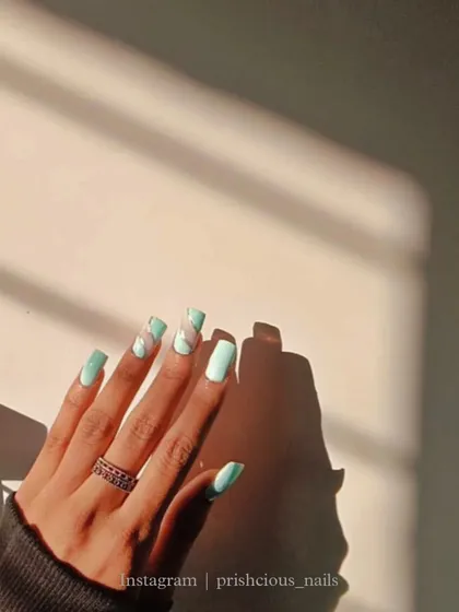 The same light blue marble set, captured in the beautiful golden hour light.