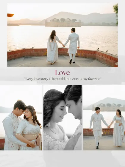 A collection of romantic moments for Shekar and Shreyarani at Jal Mahal. The soft morning light and calm water provide a perfect setting for intimate couple portraits.