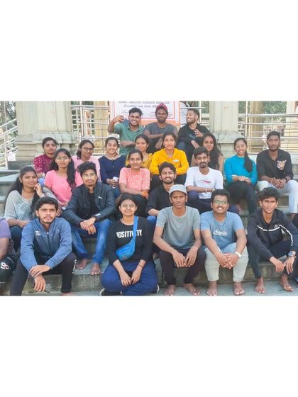 The full group from our Rotaract trip to Achalu Betta, sitting on the temple steps after our trek.