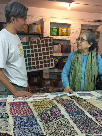 It was a pleasure to host guests from The Registry of Sarees and Marg magazine, pouring over our vintage silk prints from the 1970s. Sharing our history with fellow textile lovers is always a joy.