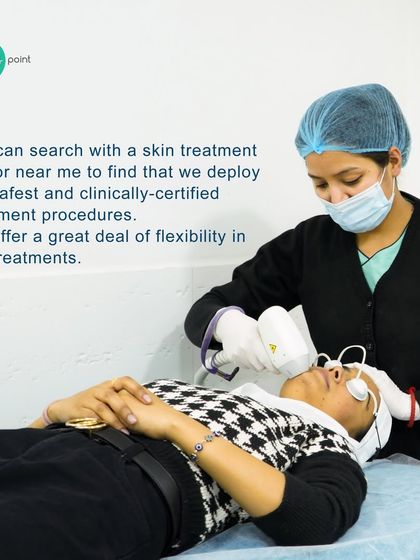 We deploy the safest and clinically-certified treatment procedures. A client is seen here receiving a laser treatment under the care of our professional staff.