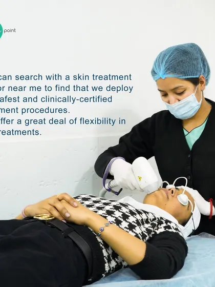 We deploy the safest and clinically-certified treatment procedures. A client is seen here receiving a laser treatment under the care of our professional staff.