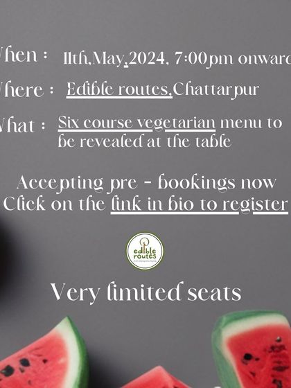 The event details for our six-course vegetarian menu, with a link to pre-book the limited seats.