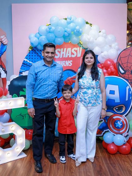 A beautiful family portrait in front of our Avengers-themed birthday backdrop. We make sure there are plenty of great photo opportunities for you to capture these precious memories.