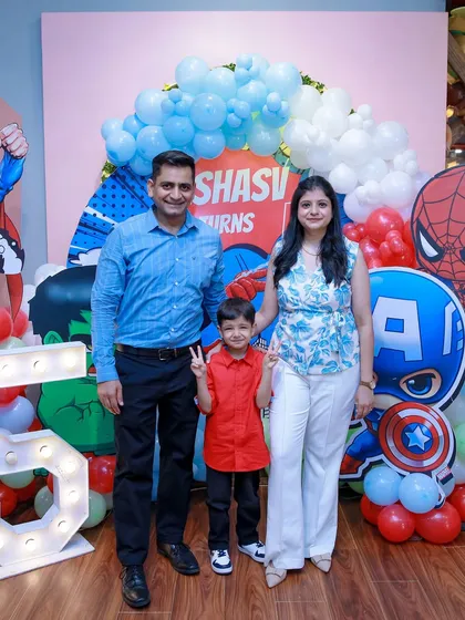 A beautiful family portrait in front of our Avengers-themed birthday backdrop. We make sure there are plenty of great photo opportunities for you to capture these precious memories.