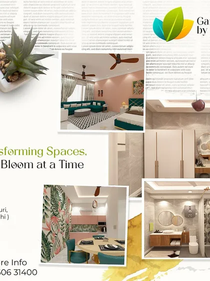A collage showcasing our transformative designs for a project in Janakpuri, New Delhi. This includes a look at the bedroom, dining area, and bathroom, all tied together with a fresh, modern, and nature-inspired aesthetic.