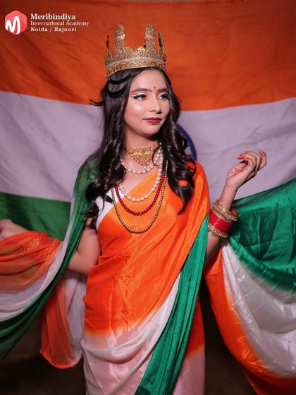 A beautiful portrait that proudly showcases the tricolor makeup, perfect for national celebrations and events.