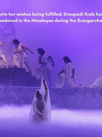 After her wishes are fulfilled, Draupadi is ultimately abandoned during the final ascent in the Himalayas. This poignant scene from 'Krishnaa - Fire to Frost' explores themes of attachment and liberation, using stark, minimalist movements to convey her final journey.