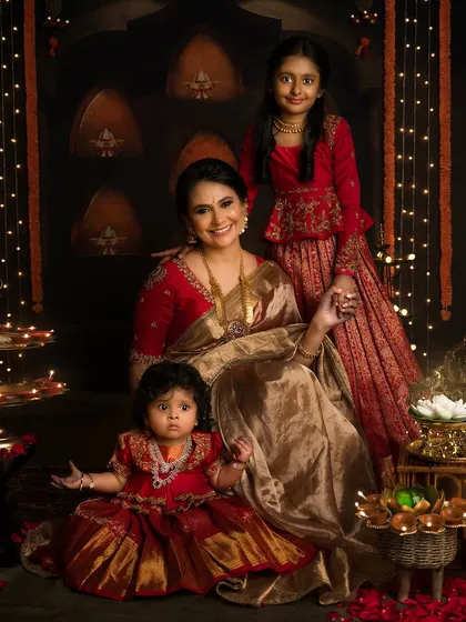 A beautiful family portrait from our Diwali sessions, with three generations of women celebrating together.
