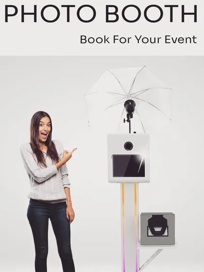 A look at my standard photo booth kiosk. It's a self-contained unit with a camera, screen, and professional lighting, ready to be booked for your next event.