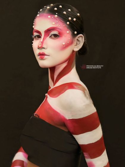 The look extends down the arm, creating a complete character. This is perfect for themed parties or artistic performances.